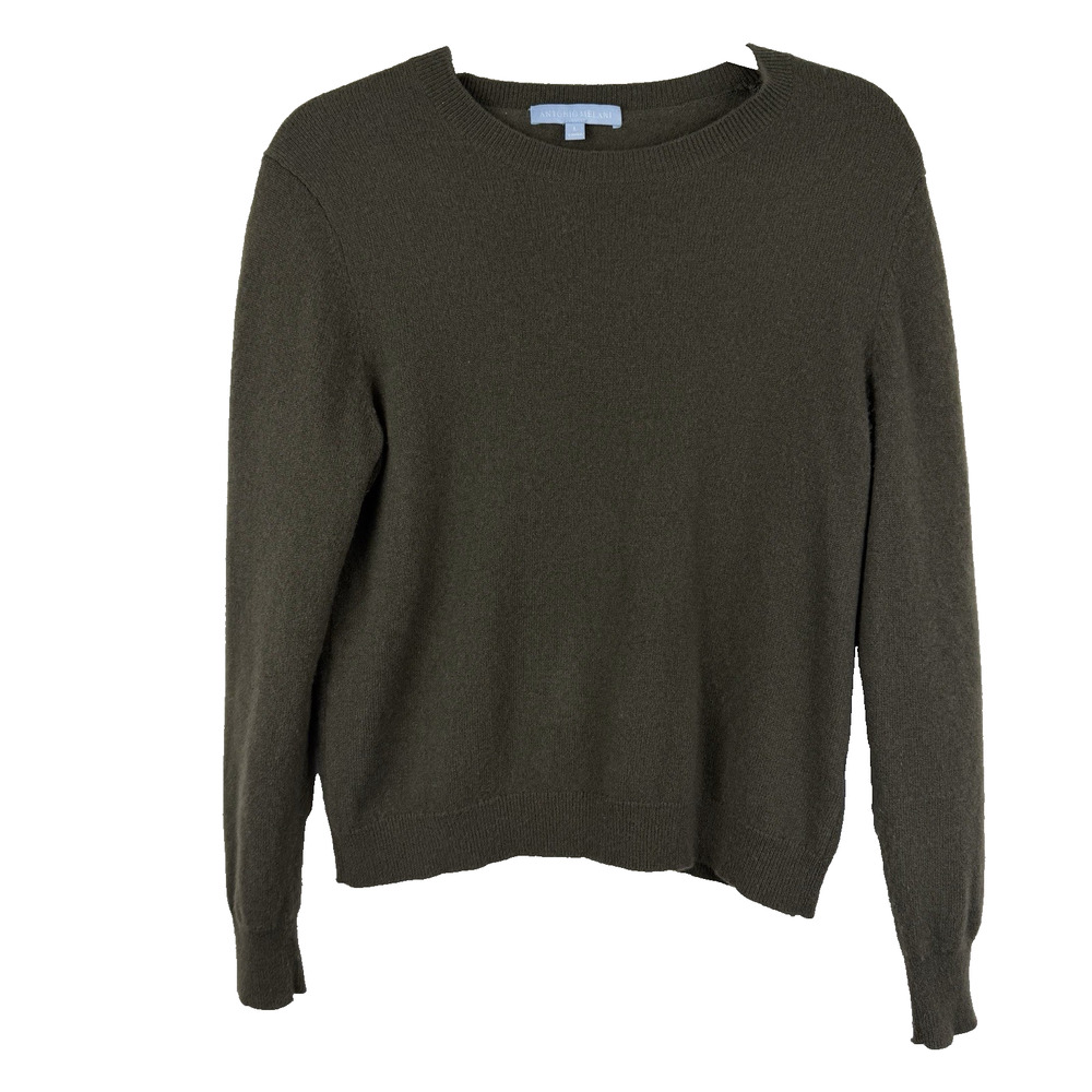Antonio Melani 100% Cashmere Sweater Women's Large Brown Crew Neck Quiet Luxury